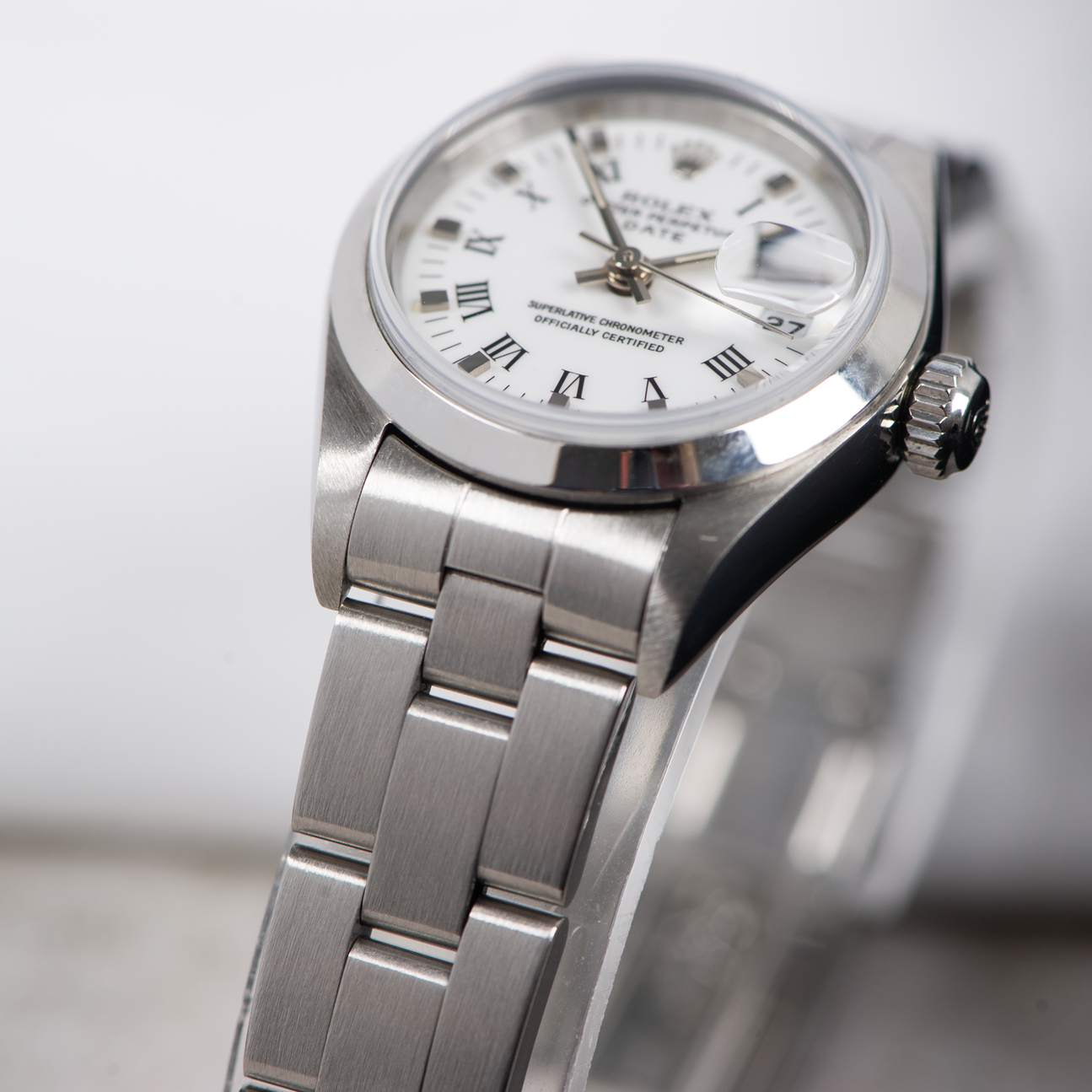 Rolex Lady Oyster Perpetual Date 69160 White Roman Dial 1996 With papers