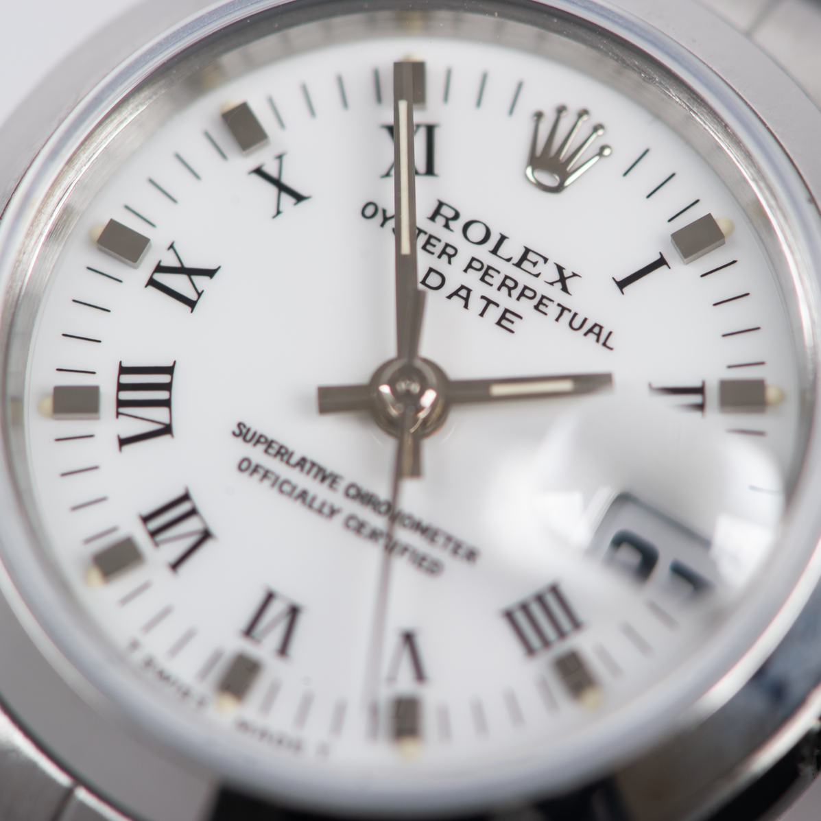 Rolex Lady Oyster Perpetual Date 69160 White Roman Dial 1996 With papers