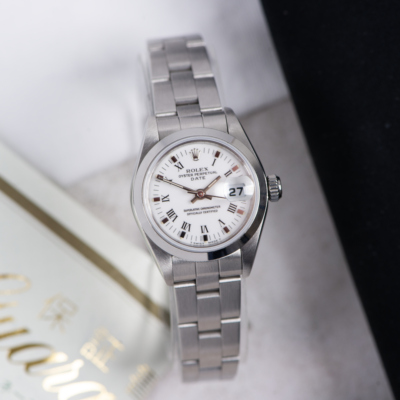 Rolex Lady Oyster Perpetual Date 69160 White Roman Dial 1996 With papers
