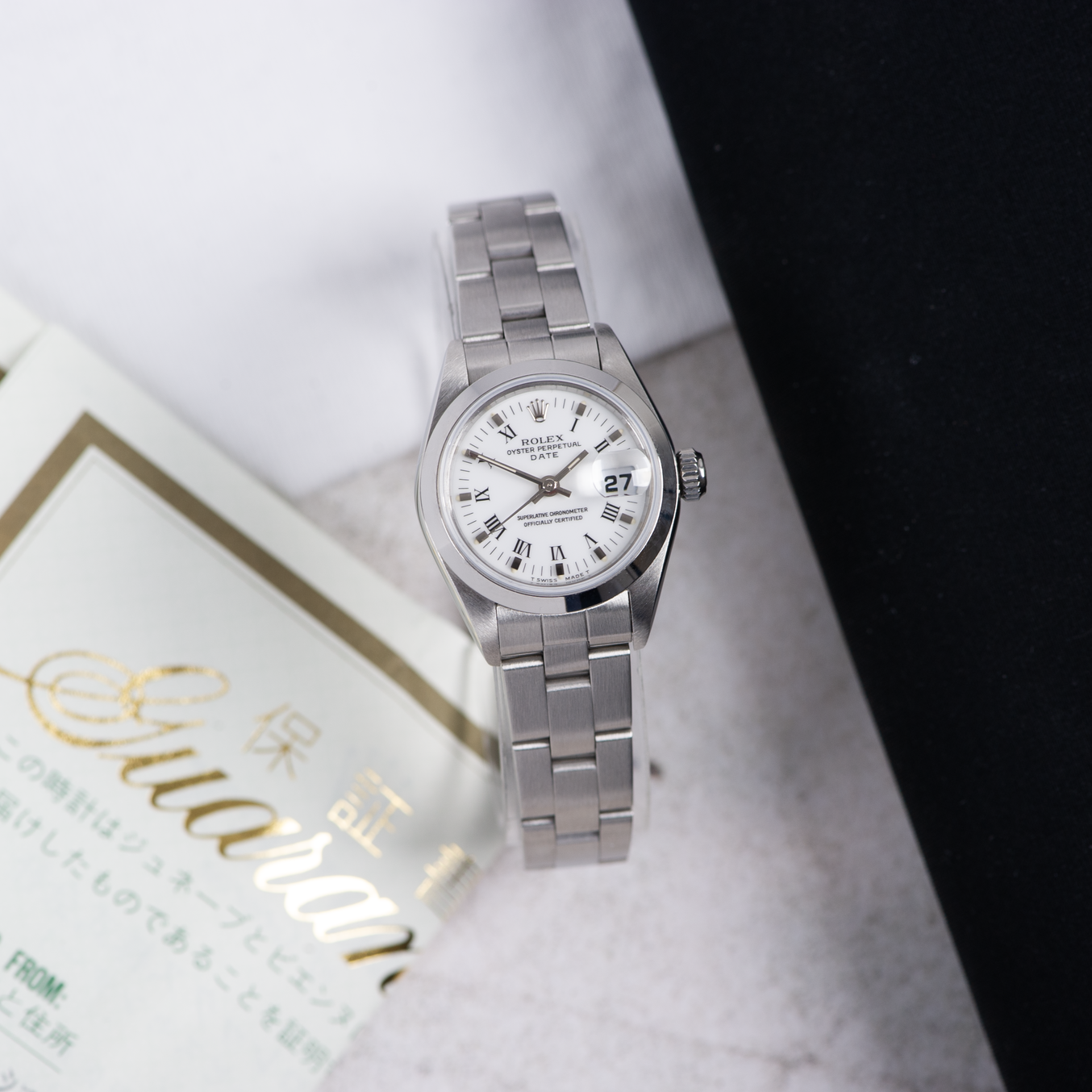 Rolex Lady Oyster Perpetual Date 69160 White Roman Dial 1996 With papers
