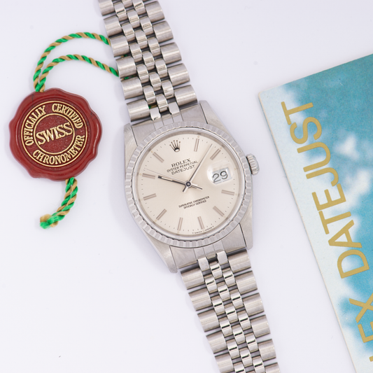 Rolex Oyster Perpetual Datejust 16220 Silver Stick Dial 1989
