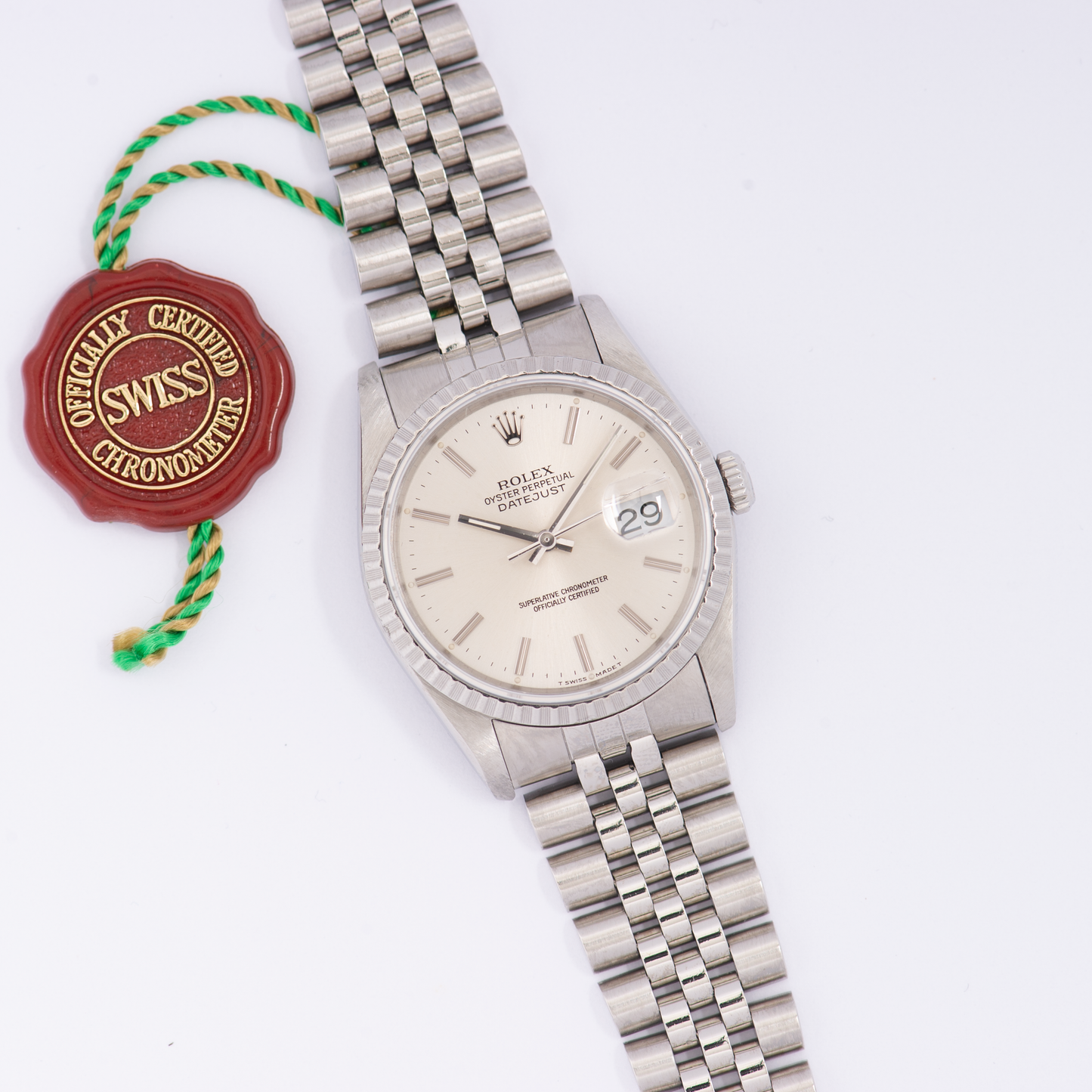 Rolex Oyster Perpetual Datejust 16220 Silver Stick Dial 1989