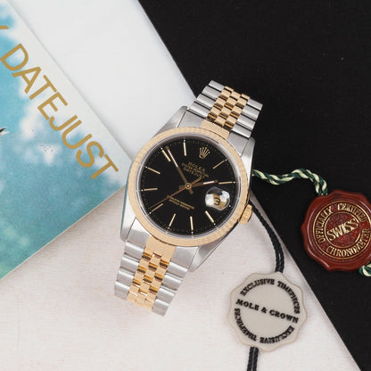 Rolex Oyster Perpetual Datejust 16233 Black Dial 1989 FULL SET