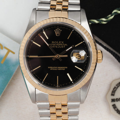 Rolex Oyster Perpetual Datejust 16233 Black Dial 1989 FULL SET