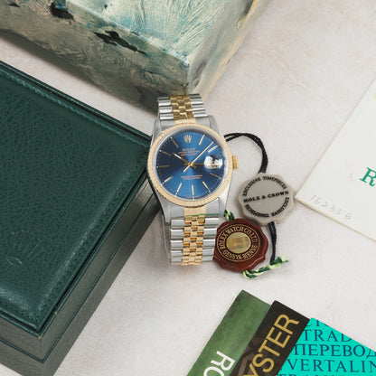 Rolex Oyster Perpetual Datejust 16233 Blue Dial 1988 FULL SET