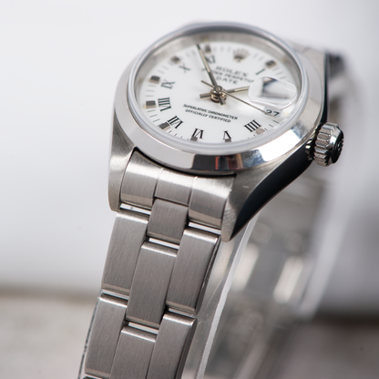 Rolex Lady Oyster Perpetual Date 69160 White Roman Dial 1996 With papers