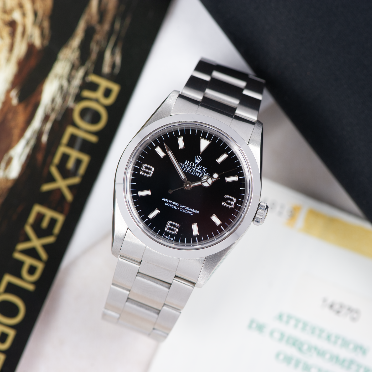 Rolex Oyster Perpetual Explorer 14270 Black "Swiss Only" Dial 1999 With Papers