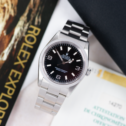 Rolex Oyster Perpetual Explorer 14270 Black "Swiss Only" Dial 1999 With Papers
